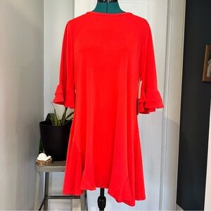CeCe Bright Red Ruffle Sleeve Swing Tunic NWT